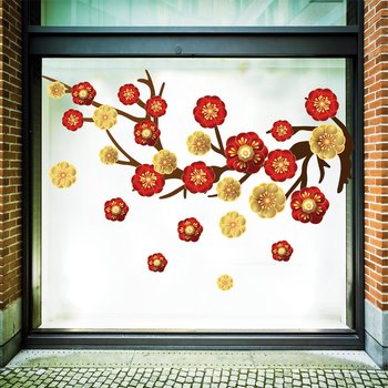 Decal trang trí tết hoa mai hoa đào 2021