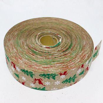 Cuộn ruy băng vải 10 mét họa tiết tuần lộc và thông trang trí noel