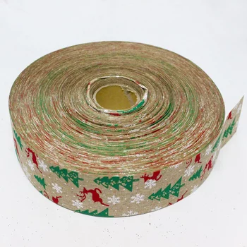 Cuộn ruy băng vải họa tiết tuần lộc và thông trang trí noel