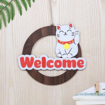 Bảng gỗ treo tường trang trí nhà Mèo Welcome