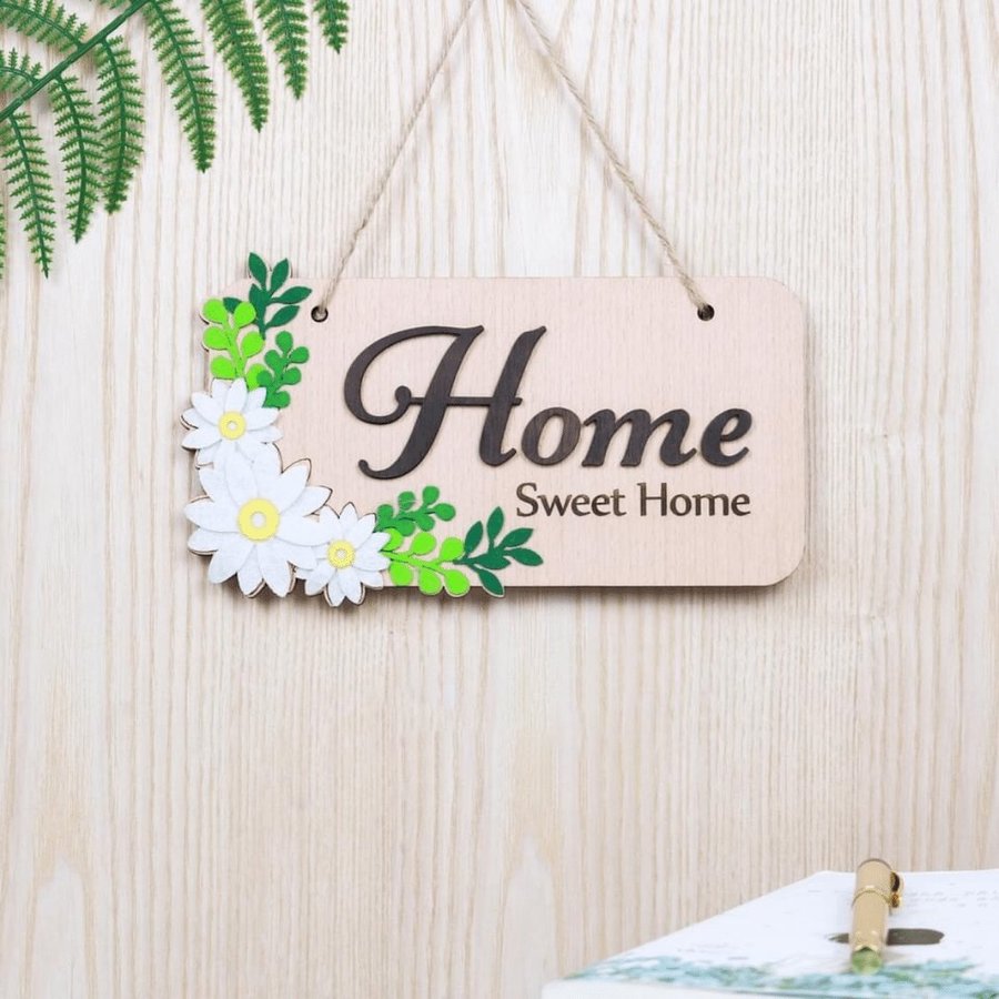 Bảng treo handmade trang trí Hoa lá Home Sweet home