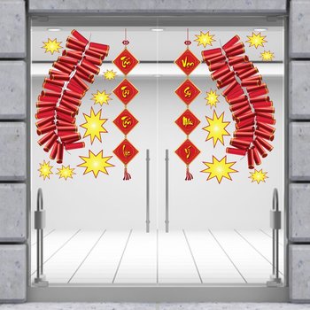 Combo decal trang trí tết pháo đỏ vạn sự như ý tấn tài tấn lộc