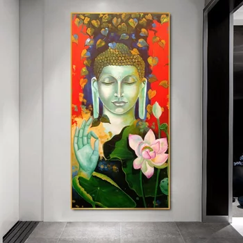 Wandmalereien von Shakyamuni Buddha und rosa Lotus
