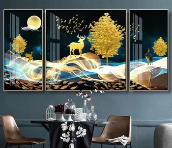Wandmalerei mit gelben Hirschen im Mondlicht 4