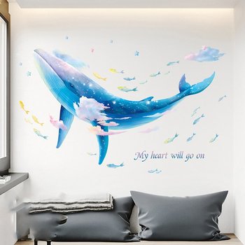 Decal dán tường cá voi xanh