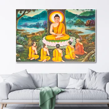 Wandmalerei von Buddha, der unter einem Baum ins Nirvana eintritt 01