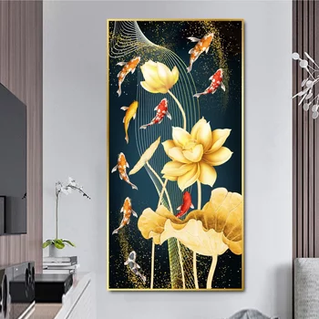 Gemälde von neun Fischen und künstlerischen 3D-Lotusblumen