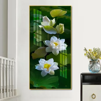 Weiße Lotusblumen-Wandmalerei in voller Blüte