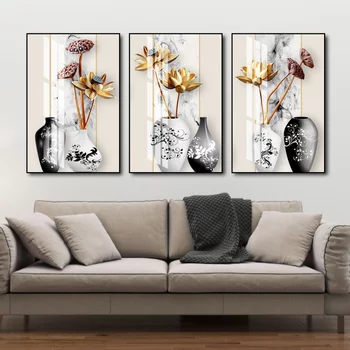 3D-Wandmalerei mit goldenem Lotus