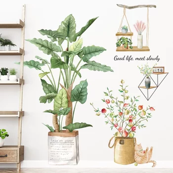 Decal dán tường chậu cây xanh good life meet slow