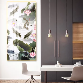 Tranh cửu ngư quần hội bên ao sen hồng