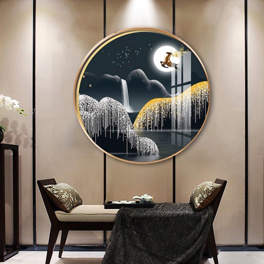 Tranh Tròn Tráng Gương Hươu Vàng Dưới Trăng 3