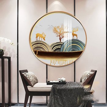 Tranh Tròn Tráng Gương Đôi Hươu Vàng Nghệ Thuật 10