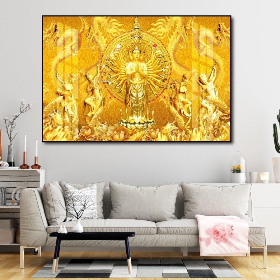 Tranh Phật Nghìn Tay Nghìn Mắt Và Rồng Vàng