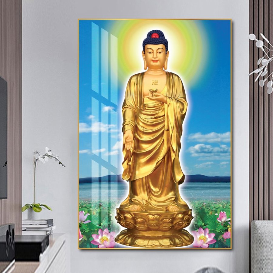 Tranh Đức Phật A Di Đà Đứng Giữa Hồ Sen