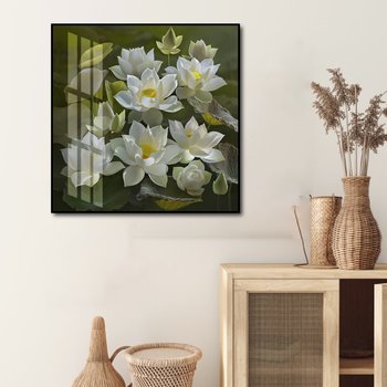 Künstlerische Wandmalerei mit weißen Lotusblumen