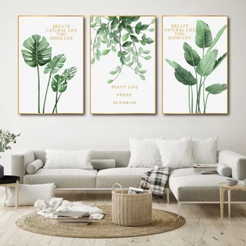 Wandmalerei-Set mit 3 tropischen grünen Blättern