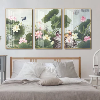 Tranh treo tường hồ sen và những chú chim