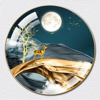 Tranh gương tròn Con nai vàng trong trăng 3