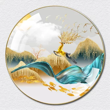Tranh Tròn Tráng Gương Hươu Vàng Nghệ Thuật 11