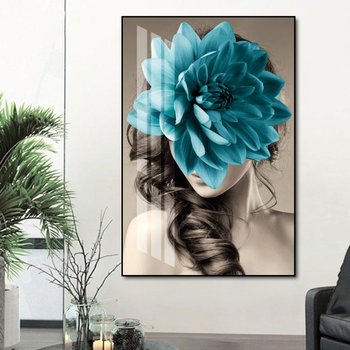 Mädchen und blaue Blumenwandkunst