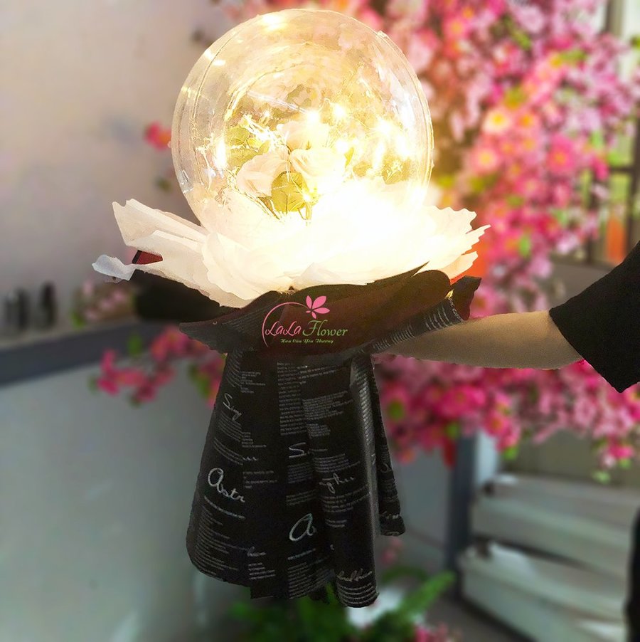 Bó 3 hoa hồng bong bóng kèm đèn led