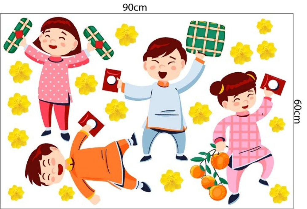 Combo Decal Trang Trí Tết Bé Đi Biếu Tết 2026