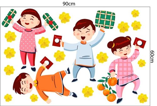 Combo Decal Trang Trí Tết Bé Đi Biếu Tết 2026