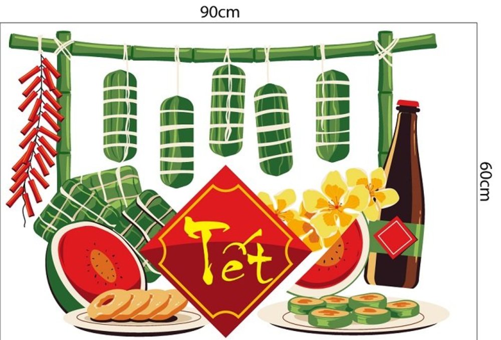 Combo Decal Trang Trí Tết Bé Đi Biếu Tết 2026