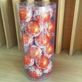 Hộp 24 quả châu bóng màu cam họa tiết kim tuyến