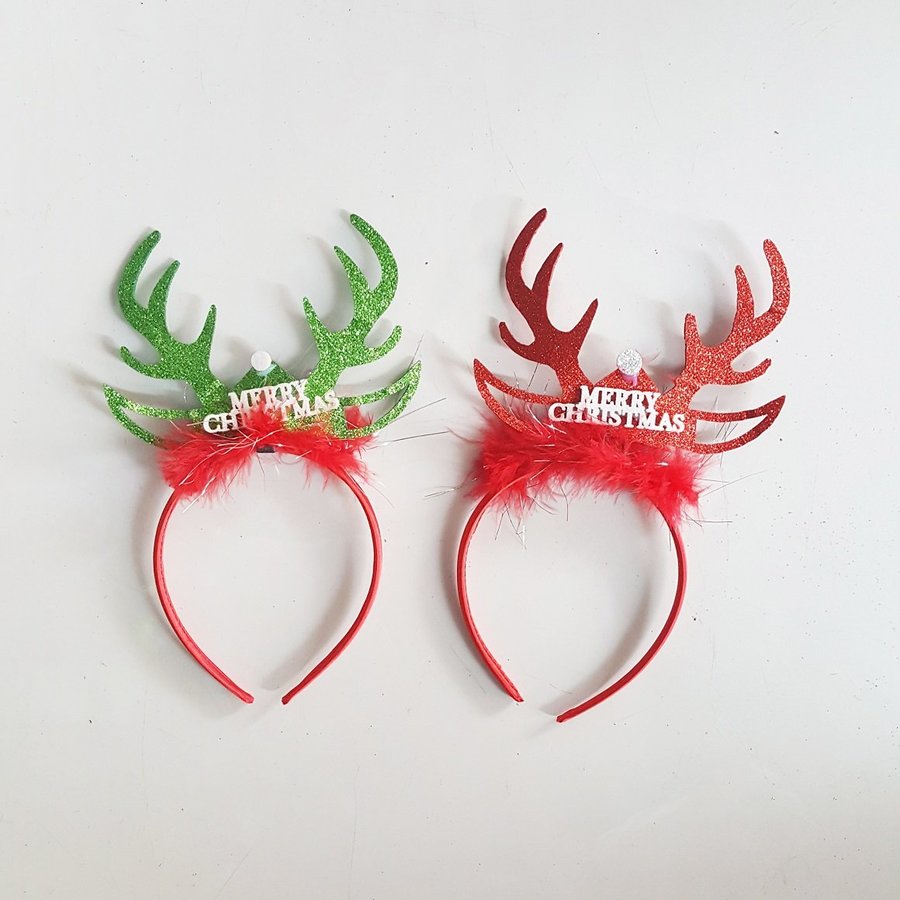 Băng đô sừng tuần lộc phủ nhung đỏ trang trí noel