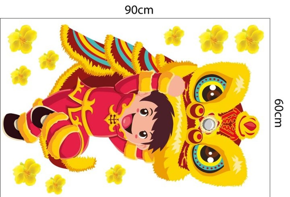 Combo Decal Trang Trí Tết Lân Vàng Đón Tài Lộc 2025