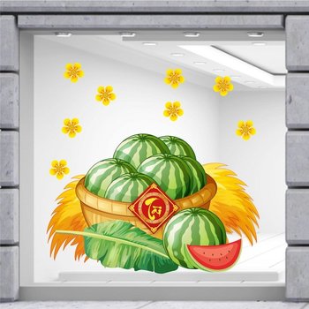 Decal trang trí tết dưa hấu đỏ tài lộc