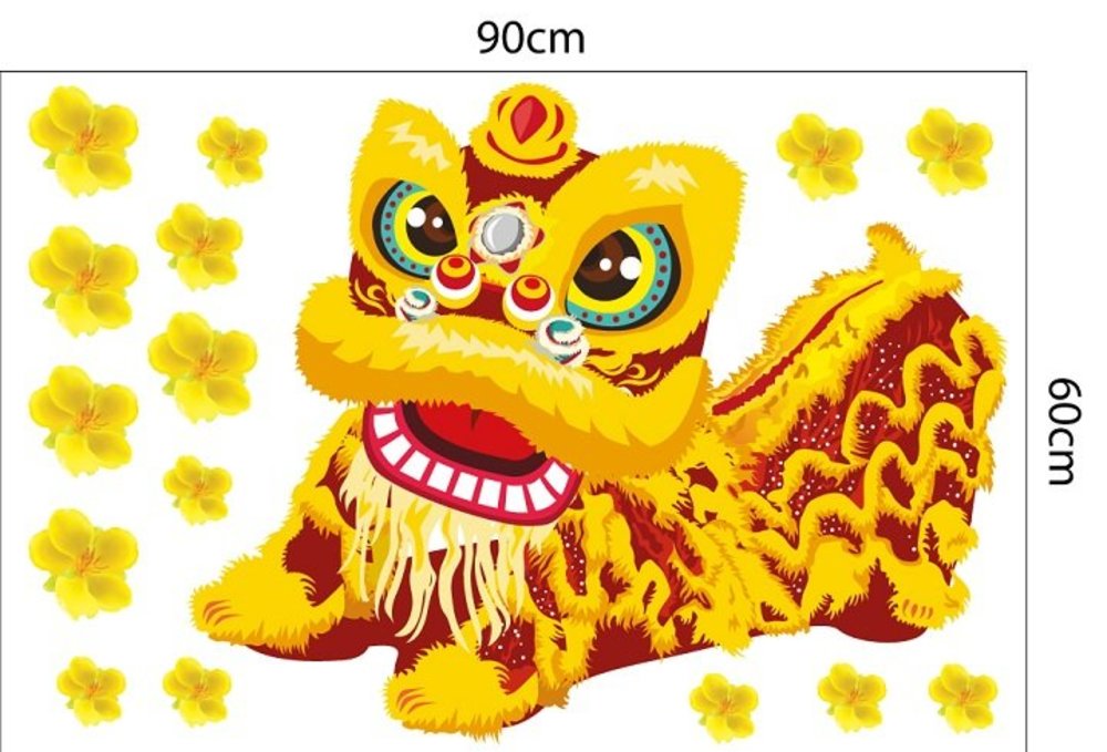 Combo Decal Trang Trí Tết Lân Vàng Đón Tài Lộc 2025