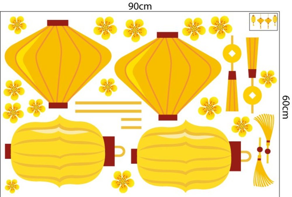 Combo Decal Trang Trí Tết Lân Vàng Đón Tài Lộc 2025