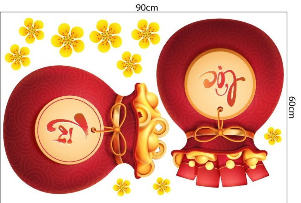 Combo Decal Trang Trí Tết Lân Vàng Đón Tài Lộc 2025