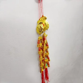 Set aus 2 goldenen Feuerwerkskörpern mit roten Segensworten für Tet-Dekoration 75