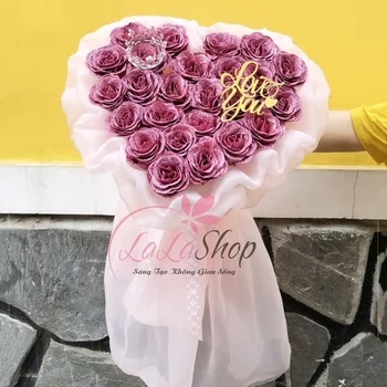 Bó hoa sáp nhũ kim tuyến đỏ hồng 26 bông vĩnh cửu