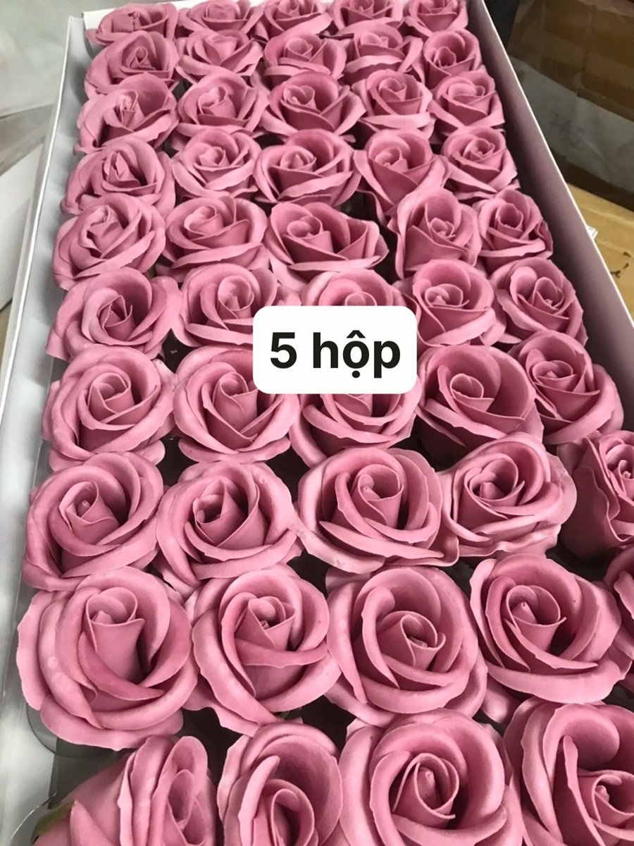 Hộp 50 đầu hoa hồng sáp thơm màu hồng nude 3 lớp