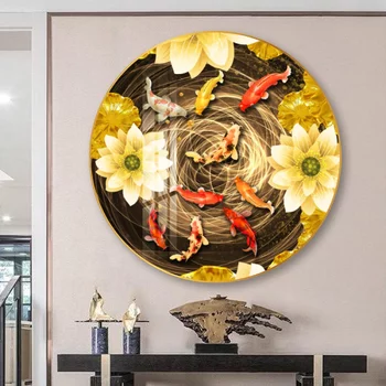 Rundes Gemälde von Cuu Ngu-Spiegel und goldenem Lotus 2