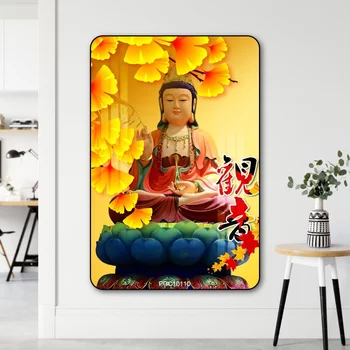 Wandmalerei von Buddha Guanyin Bodhisattva auf einer Lotusplattform sitzend 01