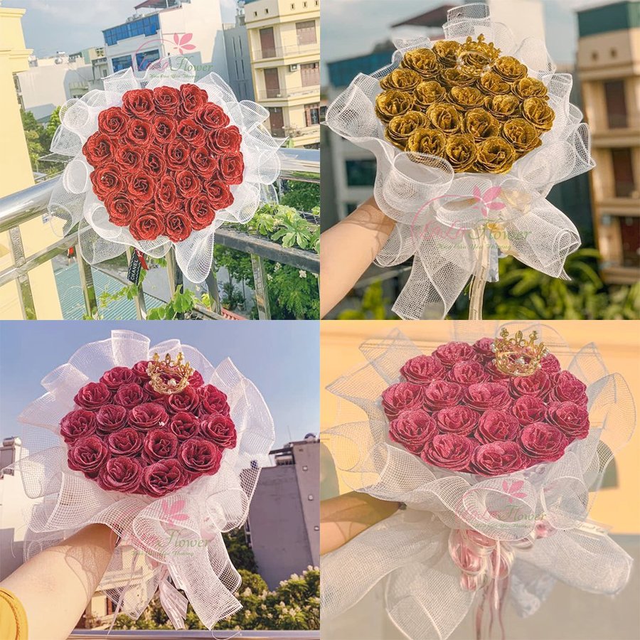 Bó hoa nhũ kim tuyến nữ hoàng ( Tặng kèm thiệp và vương miện )
