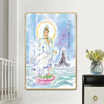 Wandmalerei von Guanyin Buddha auf dem Wasser stehend