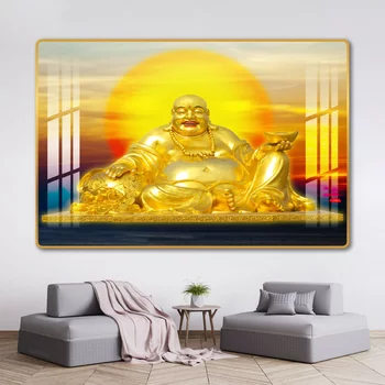 Tranh Phật Di Lặc ngồi trên núi vàng