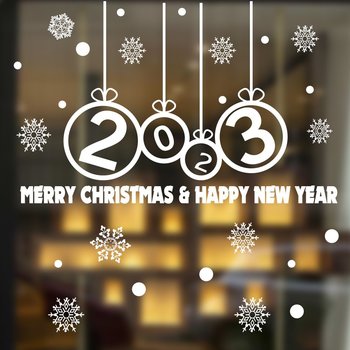 Decal trang trí Noel Merry christmas & Happy new year 2023 chữ trắng