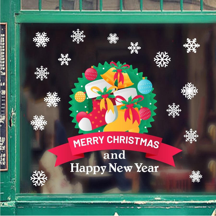 Decal Trang Trí Noel Merry Christmas And Happy New Year Mẫu 1