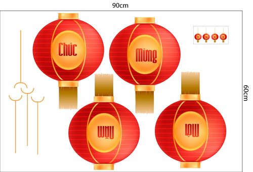 Combo Decal Trang Trí Tết Thần Tài Chúc Mừng Năm Mới