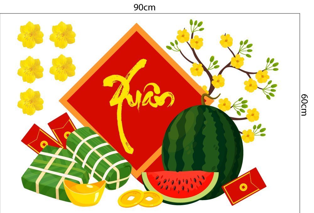 Combo Decal Trang Trí Tết Bé Chúc Xuân Bính Ngọ 2026