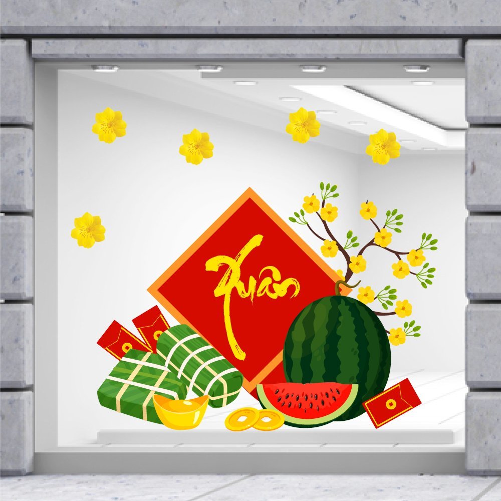Combo Decal Trang Trí Tết Xuân Bính Ngọ Đồng Tiền Vàng May Mắn 2026