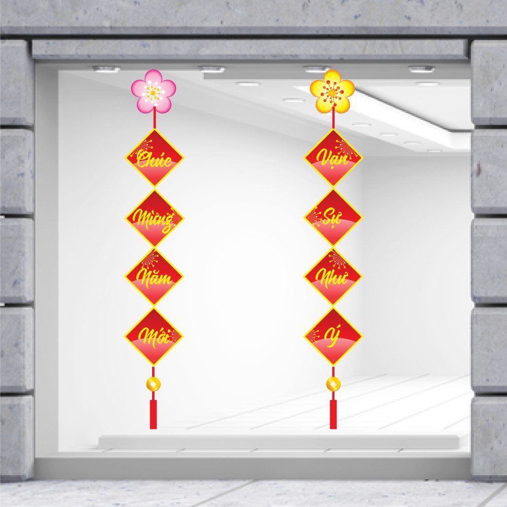 Decal Trang Trí Tết Câu Đối Xuân chúc mừng năm mới vạn sự như ý